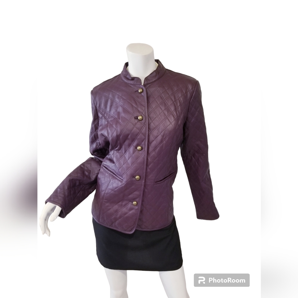 ISSAC MIZRAHI GENUINE LEATHER WOMAN QUILTED JACKET PURPLE NEW WITH TAGS SZ L